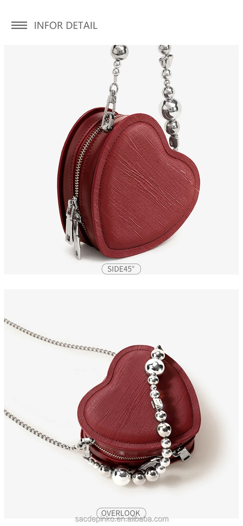 2022 Custom Fashion Heart Shape Chain Strap Lady Crossbag Bags Pu