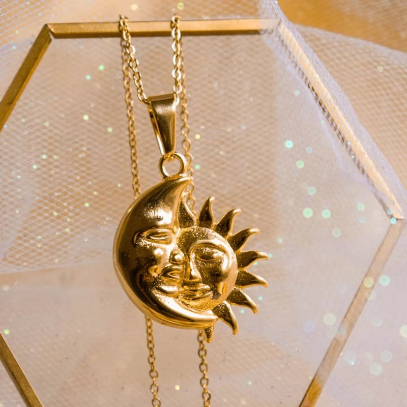 Новое поступление, ожерелье с солнечным светом, модный хип-хоп золотой кулон от солнца, ожерелье из нержавеющей стали, ожерелье с Луной и солнцем, ювелирные изделия