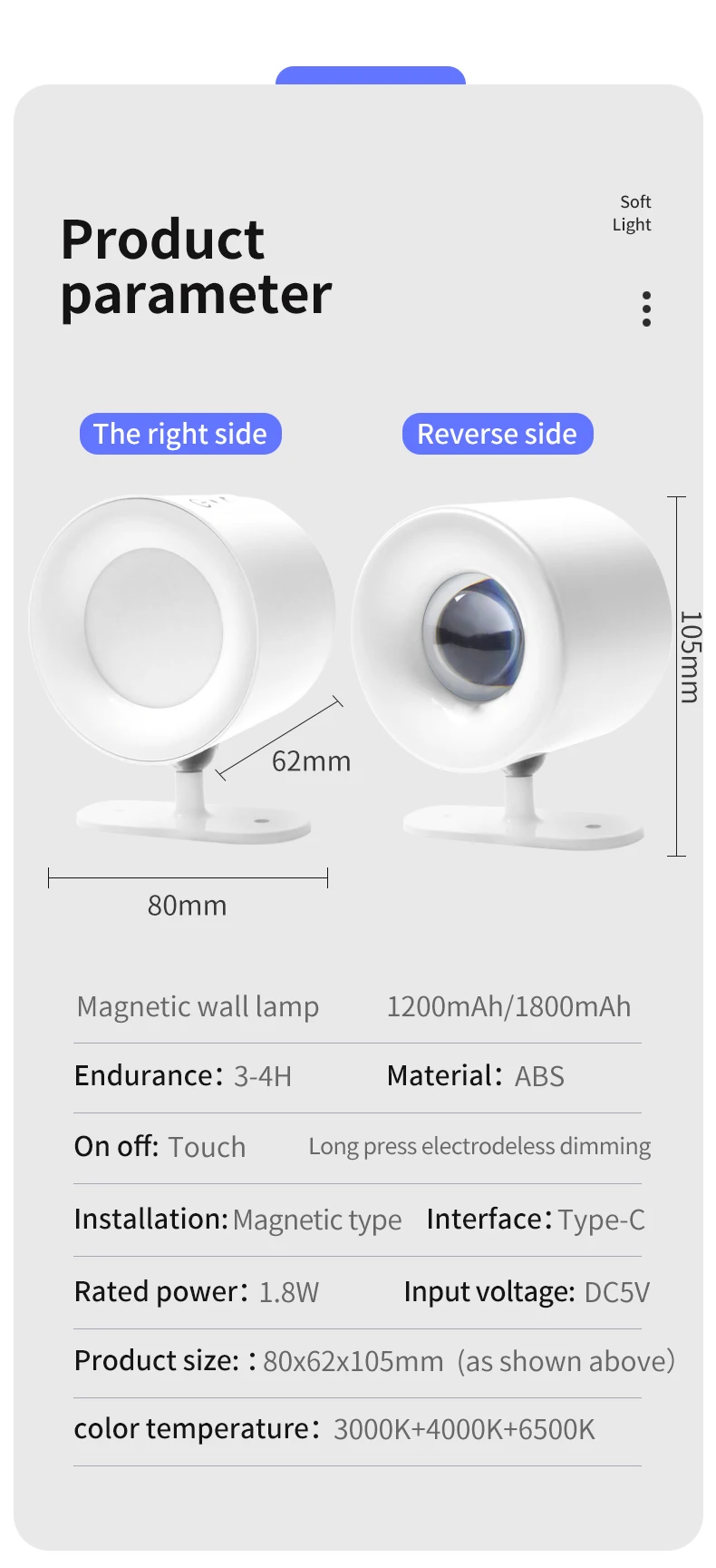 Wireless Round Cob Wall Lights Lamp 360 Rotating Magnet Fixation bedroom Stairs Hallway Kitchen Wall Light Inside Battery