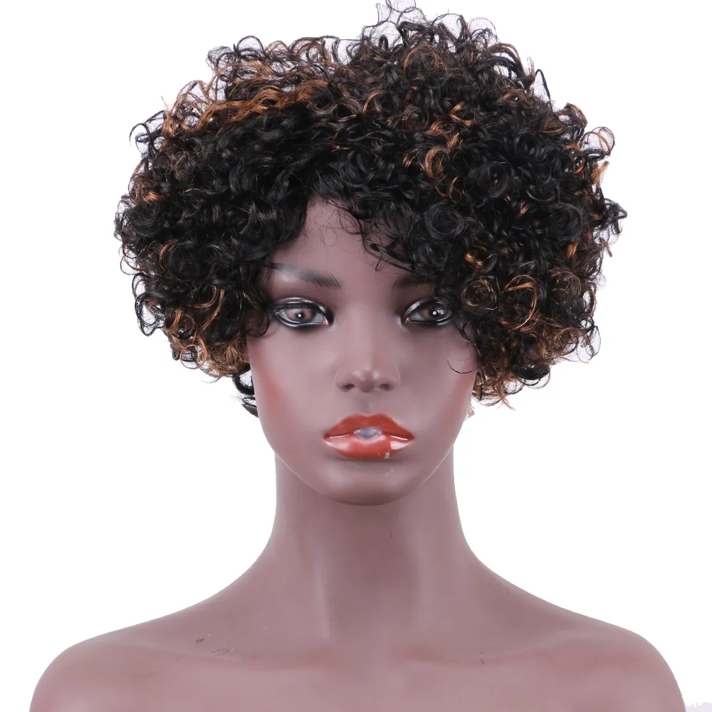 Ali Queen Pixie Cut Curly Human Hair Wig,Color Pixie Cut Curly Wig
