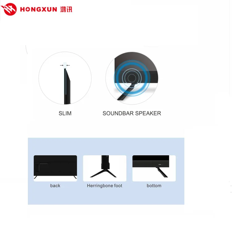 Hongxun Factory Full Screen  Hifi Sound Bass Led Smart Tv 4K Ultra Hd 32 43 50 55 Inch Television Qled Tv