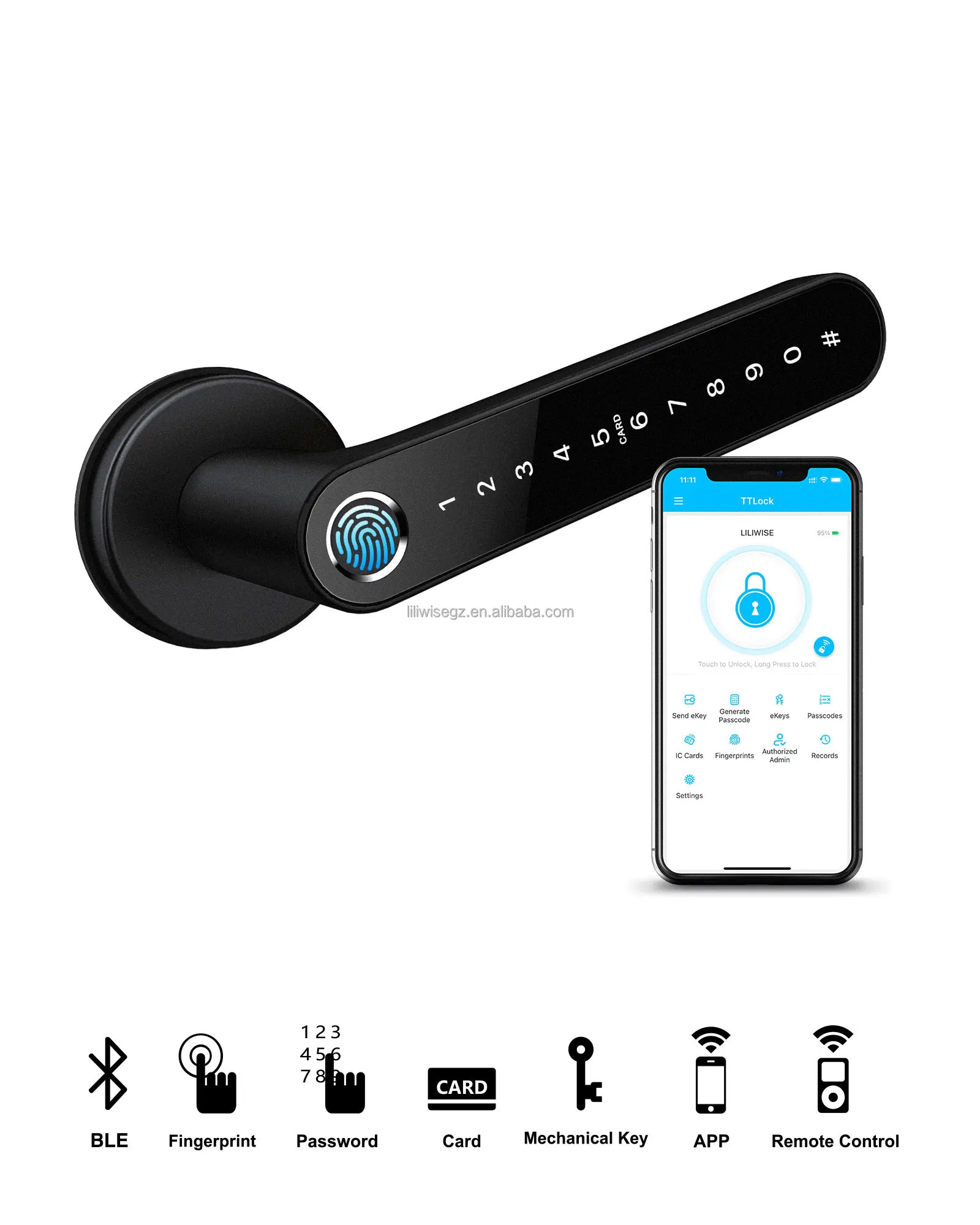 Smart Handle Lock with 6V Battery MF1 Card and 35~65mm Fit Electronic Door Lock for Secure Access 3