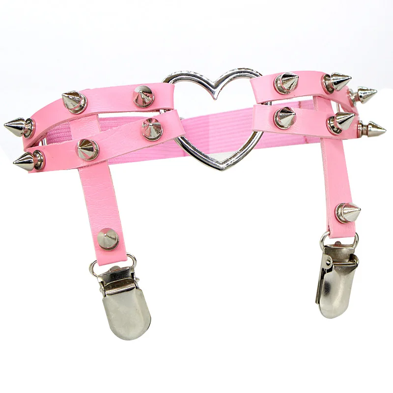 Girls Harajuku Punk Garter Belt with Spiked Rivets - Neo-Gothic Double Strap  Leather Leg Loop for Women, Ideal for Everyday Wear