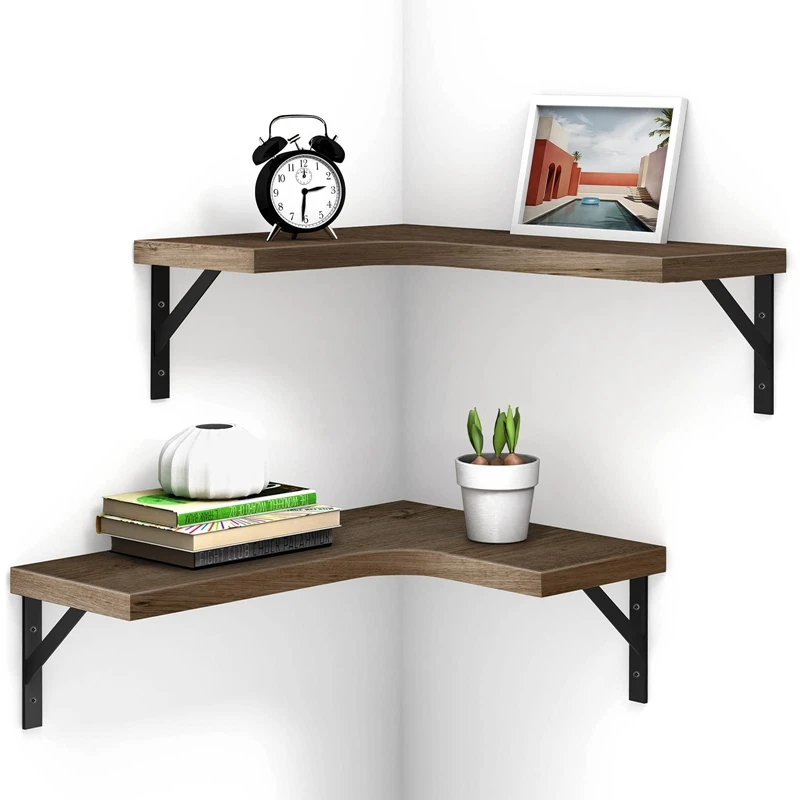 Corner Floating Shelves Wall Mounted Rustic Wood Wall Storage Floating ...