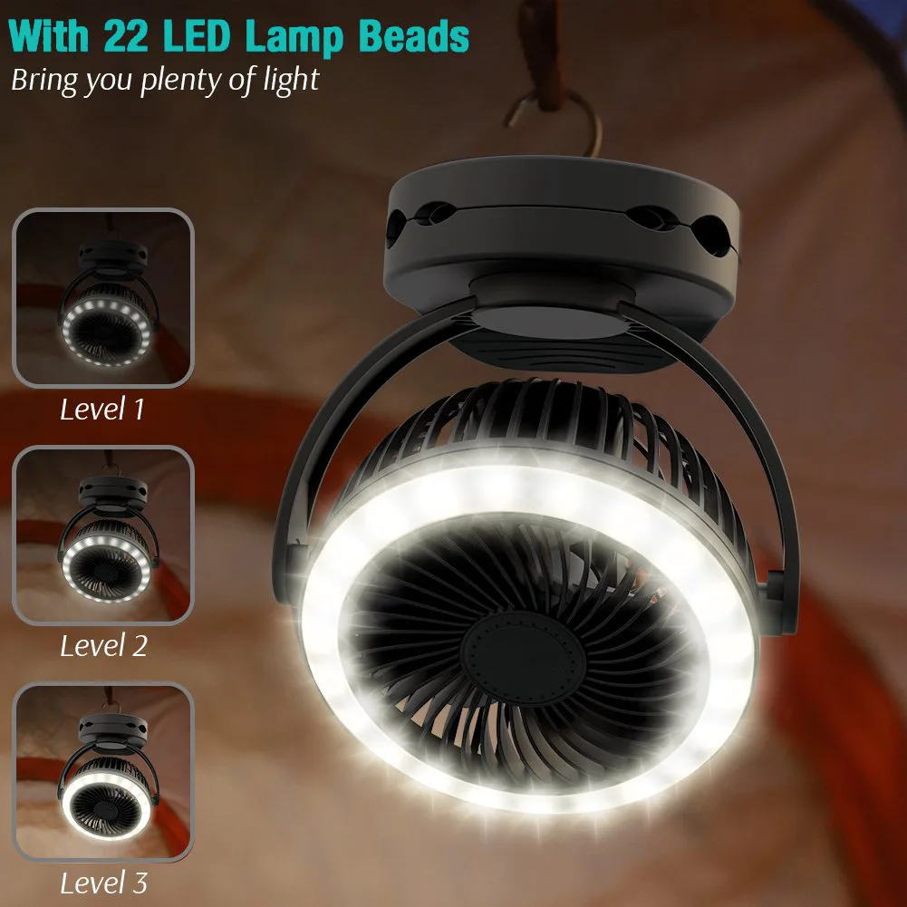 Ventilatore Da Campeggio 1 Pezzo Con Luci A Led, 5 In 1 Ventilatore