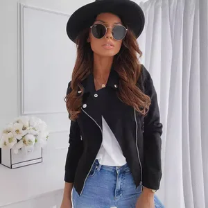 2026 Autumn and Winter Hot Women's Leather Velvet Zipper Button Decoration Slim Casual Jacket
