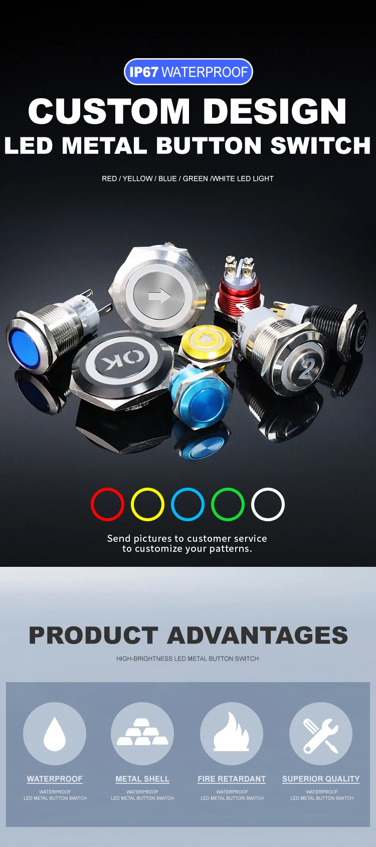 Vaneaims Metal Button Switch - Custom Logo Pattern Symbols