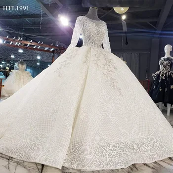 Jancember AHTL1991 sexy heavy beaded off-shoulder bling dubai luxury gown bridal wedding dress