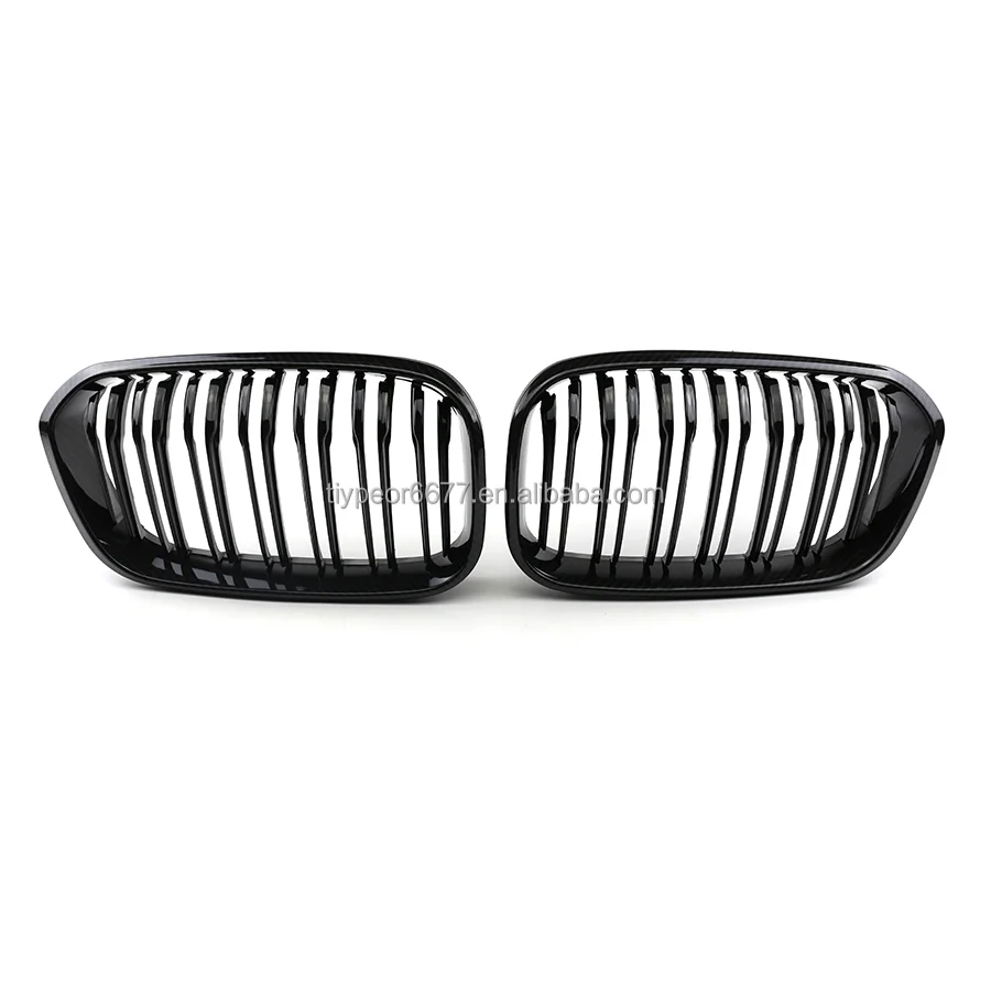 product tiypeor double line front center kidney grill for bmw series 1 f20 f21 2015   2018 facelift grille black carbon electroplated-7