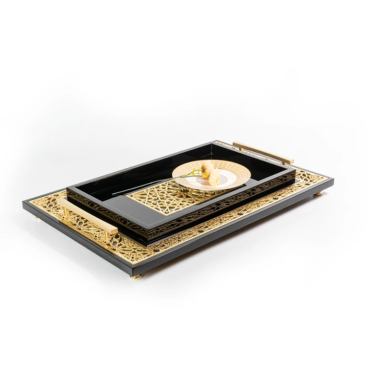 Download High Glossy Black Gold Foil Wooden Tea Candle Holder Serving Tray With Black Metal Handles Buy High Glossy Black Wood Serving Tray With Handles Gold Foil Wooden Serving Tray With Black Metal