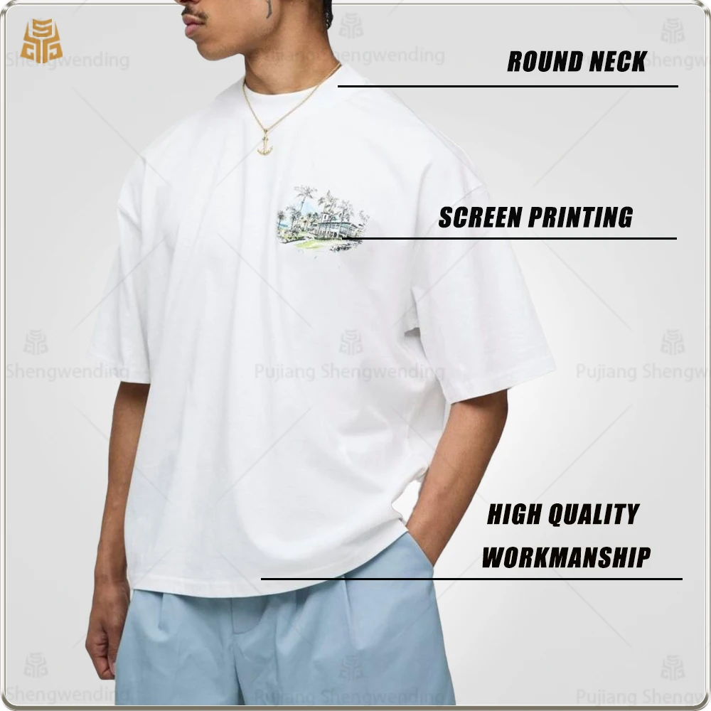 T-shirt grande taille haute qualité 300 gsm pour hommes, impression personnalisée, style mode 100 % coton