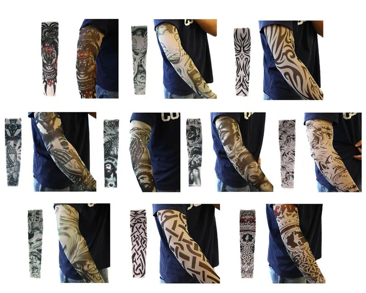 Anti-uv Sun Block Black White Blue Gray Sport Gym Hand Cover Elastic Cycling Arm SleevesPopular Cool Fashion Tattoo Arm Sleeves