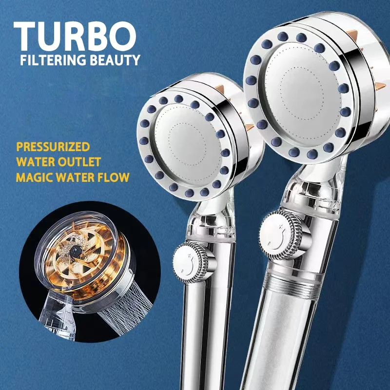 Popular Spiral vortex Helix High Turbo Power Charge Water Pressure Propeller Handheld Shower Head Turbo Fan Heads with Propeller