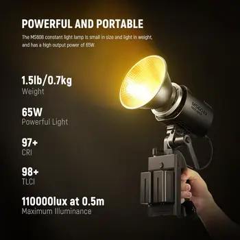 NEEWER MS60B LED Video Light 2.4G/APP Control, 65W Metal Mini Compact COB Continuous Output Lighting Spotlight 2700K-6500K detail image