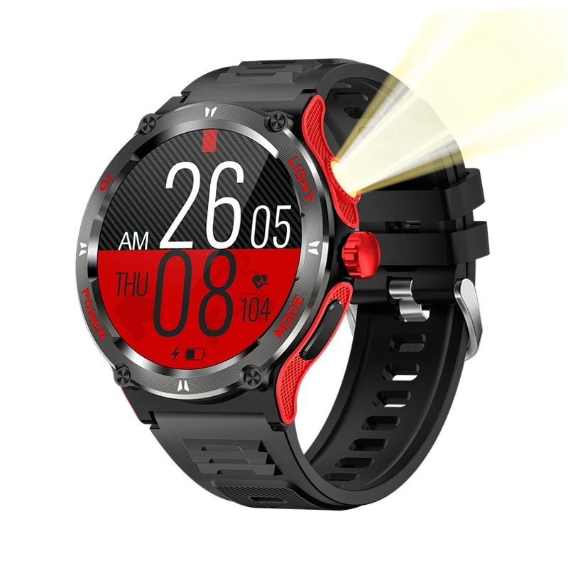 Outdoor Smart Watch KT76 with LED Flashlight & IP68 Waterproof