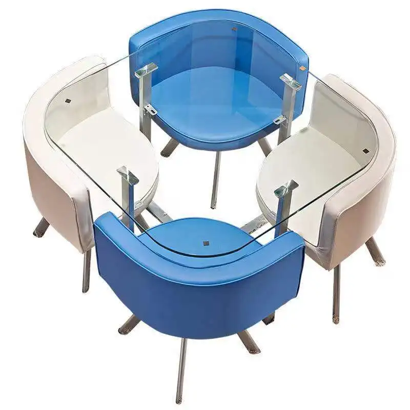 Dining Table and Chairs Set 4 Modern Glass Round Dining Kitchen Table and Faux PU Leather Chairs Dining Room Set