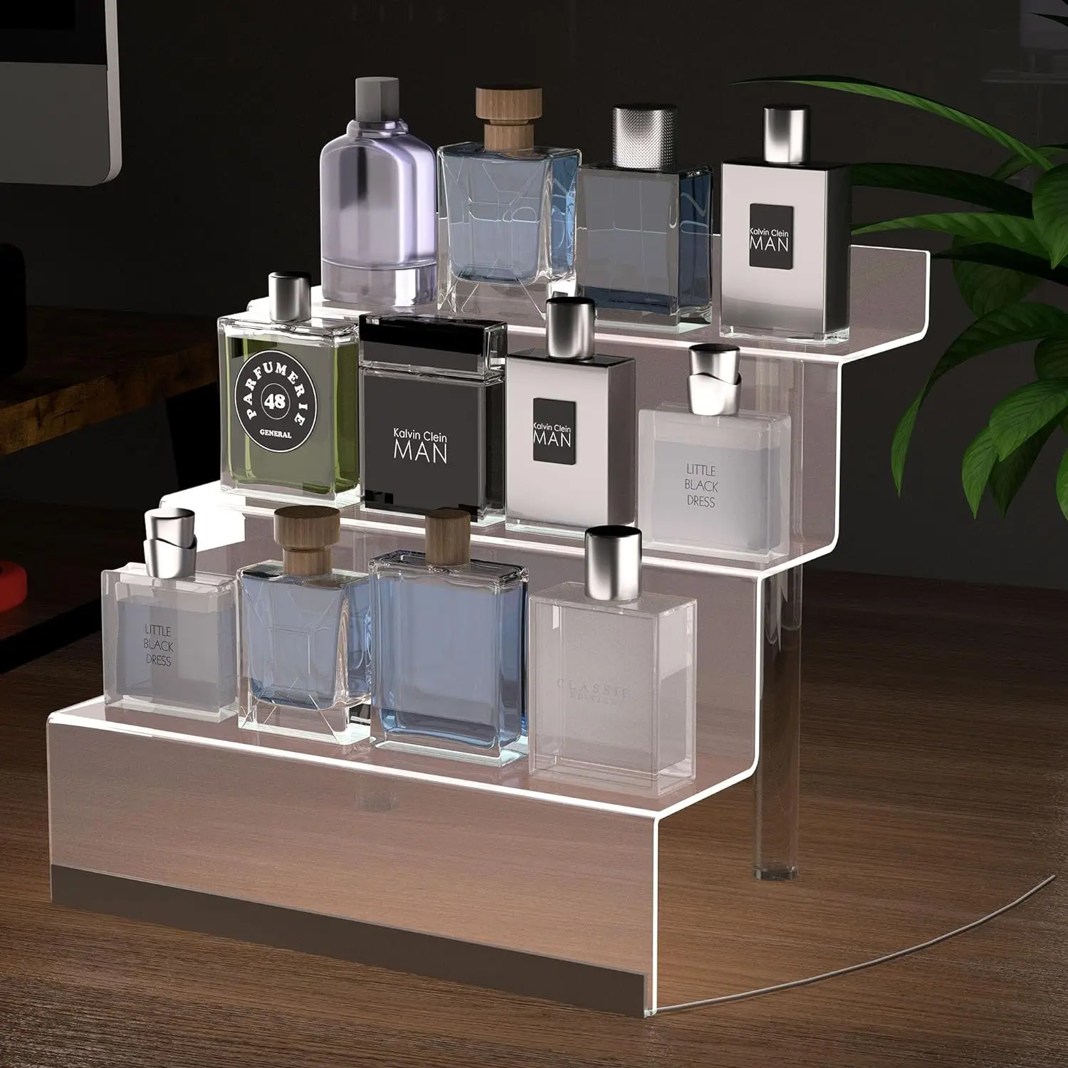 Large Acrylic 3-Tier Perfume Stand Organizer LED Light Clear Display ...