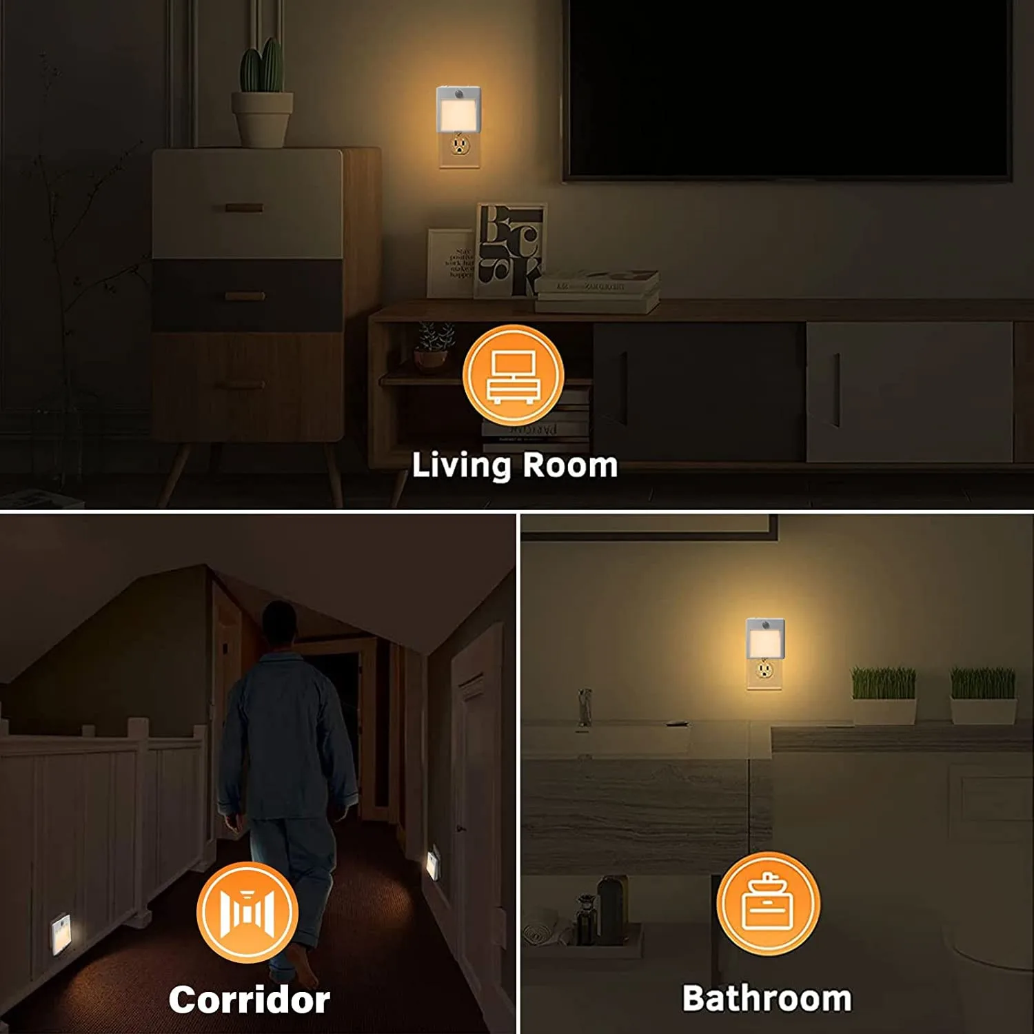 product us plug with 2 light colors led sensor night light dropship electric powered night light for wardrobe hallway closet cabinet-43