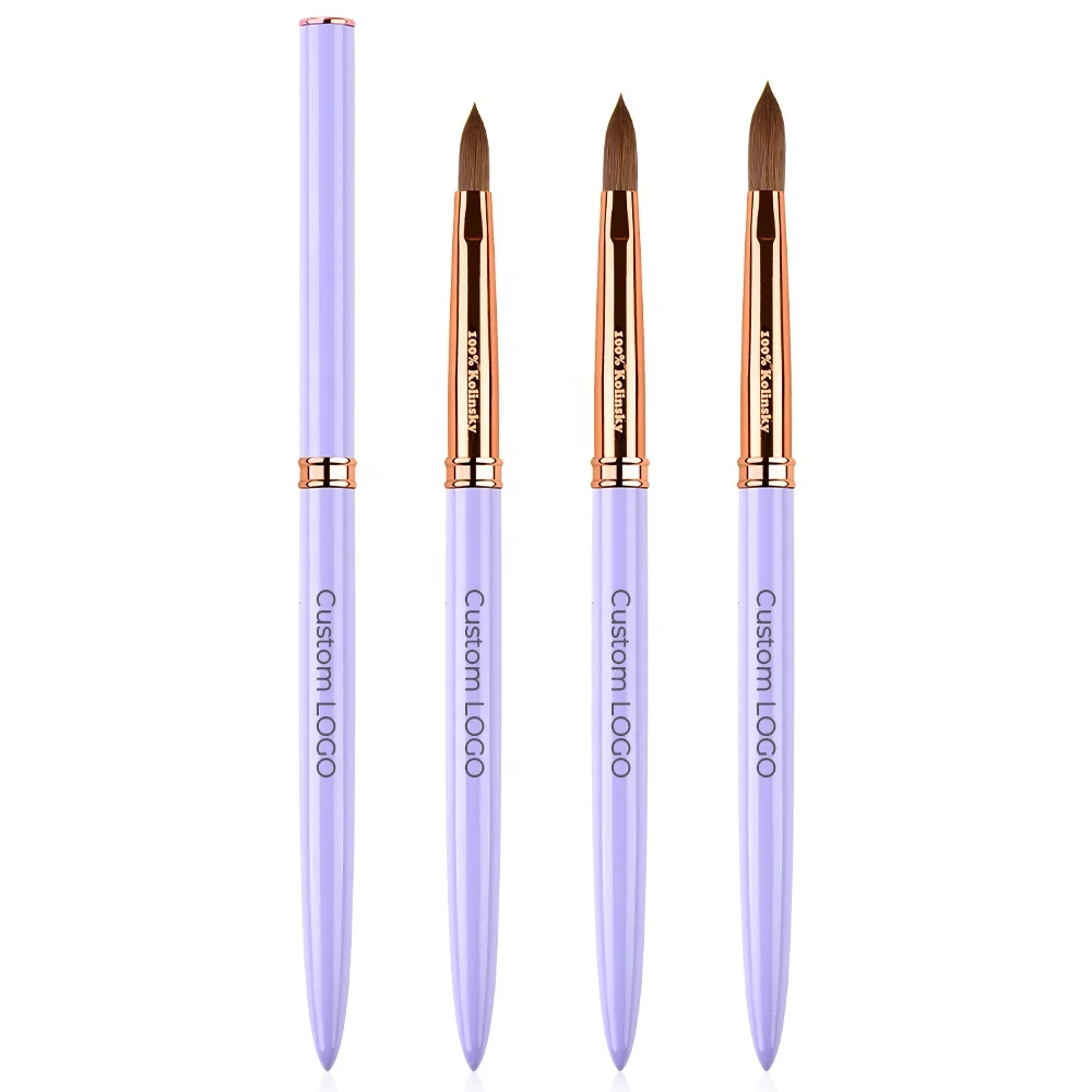 Luxury 100 Kolinsky Nail Brush Purple Metal Handle Custom Nail Brush