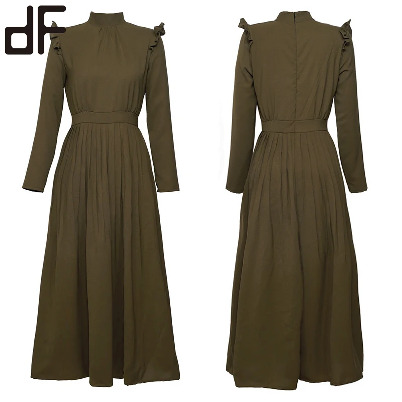 Vestido Largo Plisado De Poliéster 95% Y Licra Para Mujer,Ropa Verde Militar  Elegante,5% - Buy Elegante De Las Mujeres Vestido De Ropa,Venta Al Por  Mayor Vestido De Las Mujeres,Vestido De Camisa Larga