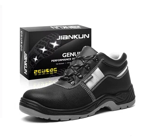 JIANKUN CE Certificate Black Steel Toe Embossed Leather Outsole PU-PU Cheap Price Work Safety Shoes with Reflective Strip