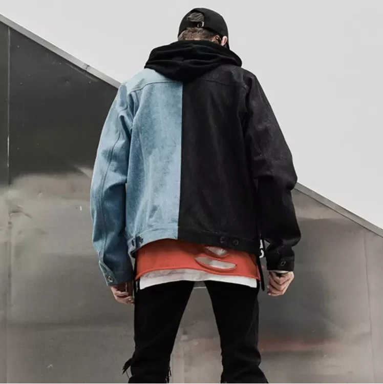 Gray Half Jackets for Men Acid Wash Streetwear Denim Jaket Custom Two Color Jean Jacket
