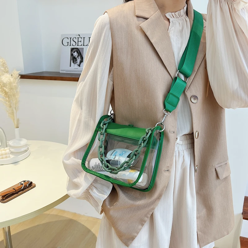 Wholesale Transparent PVC Messenger Bag Customized Fashion Chain Shoulder Clear Women Crossbody Bags