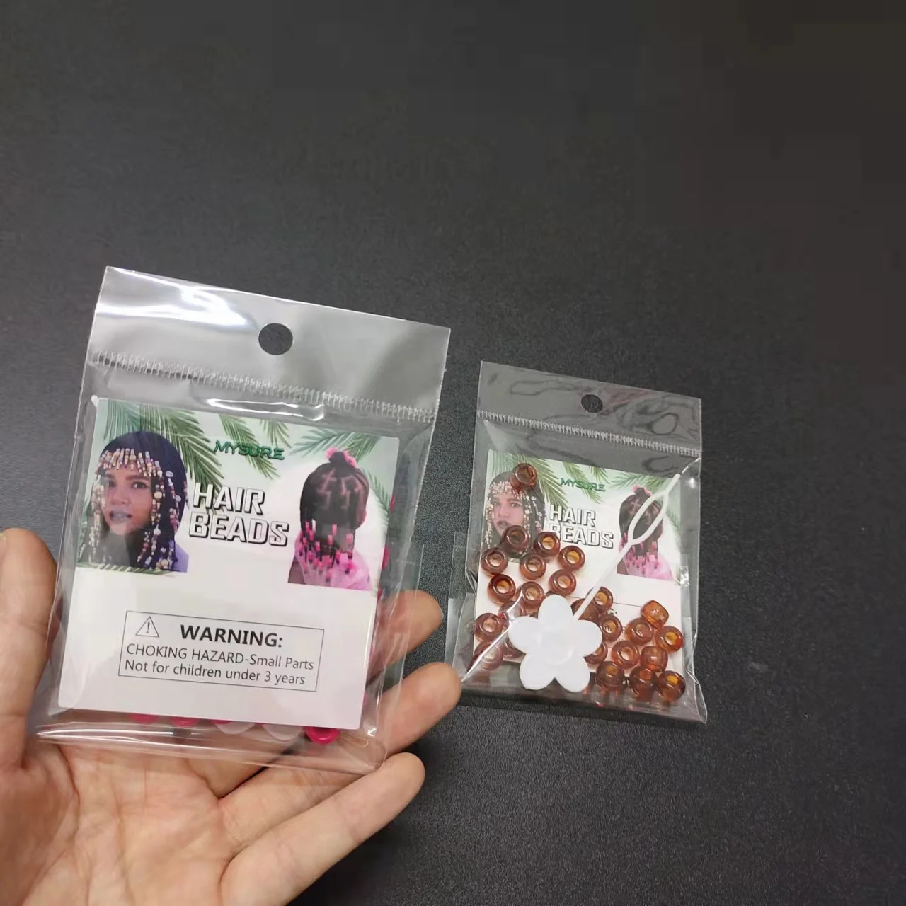 Wholesale MYSURE Custom logo bag pack hair beads pony beads 9mm