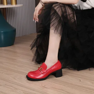 Women's Retro Office Pumps Metal Toe New Arrival Designer Stilettos Comfortable Sheepskin Material Chunky Anti-Slip