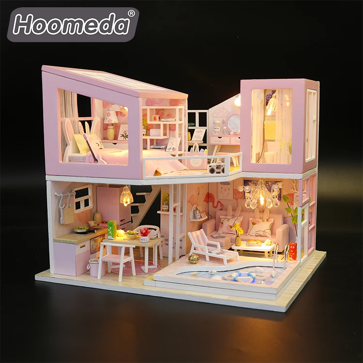 Hongda изготовленный на заказ 3d Деревянный кукольный домик diy Миниатюрный Кукольный для комнаты мини-кукольный девочек со светом