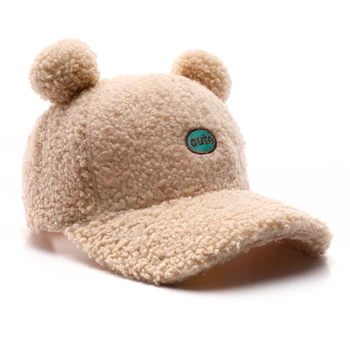 Custom Bear Ear Embroidery Fleece Baseball Cap Fashion Winter Baseball Cap Hat in Wholesale