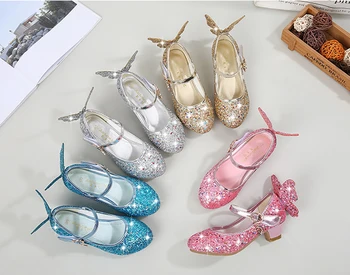 JLHu Chaussures Princesse Elsa Cendrillon – Escarpins à Talon Bloc 2,5 Cm, Bout Fermé, Scratch – Pour Fille, Déguisement Et Soirée