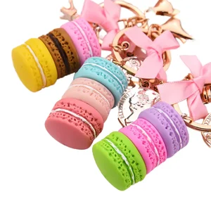High Quality 3D Three Layer Macaron Cake Carabiner Keychain Lovely PVC Pendant with Bow Metal Eiffel Tower Coins Diverse Layers