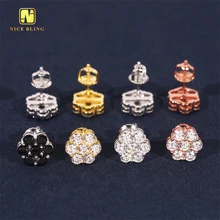 9mm Fashion Cluster Screw Back Flower Ear Studs Iced Out Hip Hop Jewelry 925 Silver VVS Moissanite Stud Earring For Women