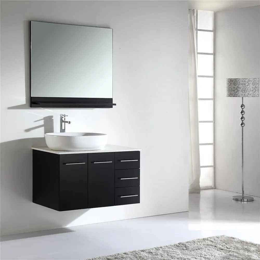 Muebles de baño con lavabo sobre encimera Mueble de baño de madera contrachapada negra Muebles de baño de madera