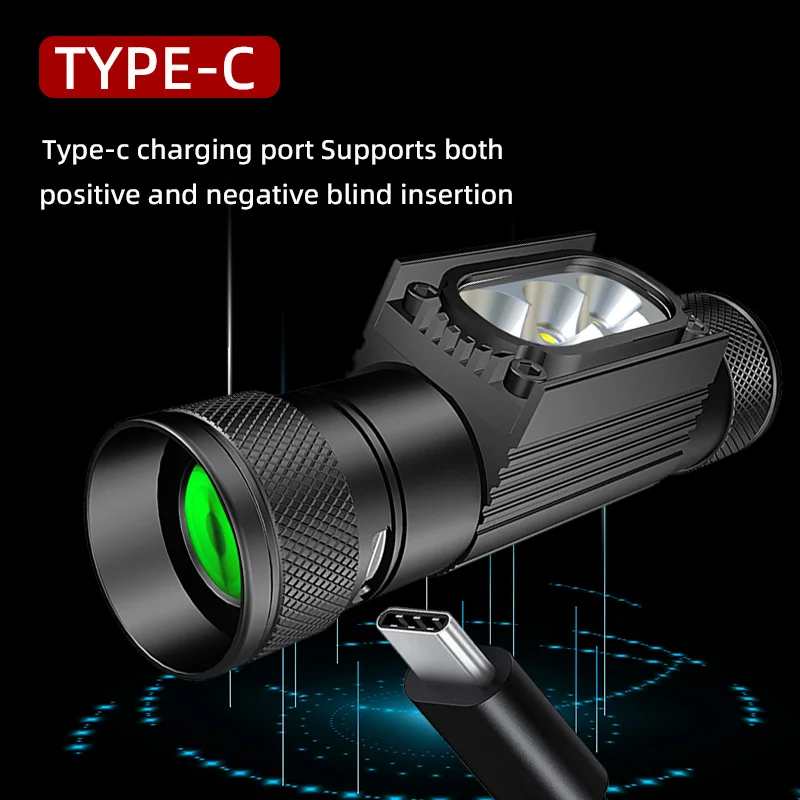 5 светодиодов перезаряжаемый светодиодный налобный фонарь Type-c зарядные фары синего цвета мощный налобный фонарь для рыбалки