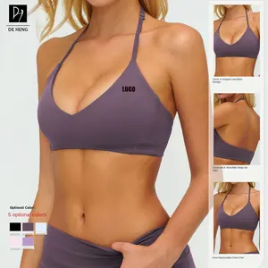 New Custom Logo High Impact Deep V Sports Bra Workout Fitness Backless Yoga Bras Fitness Sports Wear Halter Sports Bra for Women