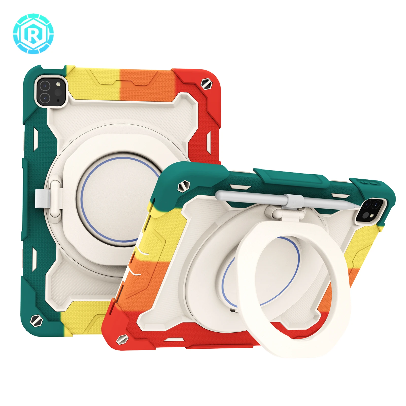 2021 ROISKIN New Design Armor Tablet Case With Pen Holder Kickstand And Shoulder Straps Mixed Color For iPad Pro 11 2021