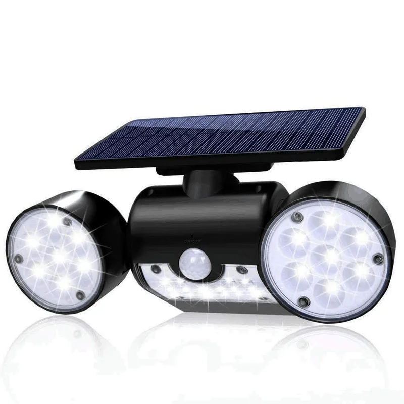 30LED Солнечный свет двойная головка Солнечная лампа PIR датчик движения прожектор Водонепроницаемый Открытый регулируемый угол света для сада
