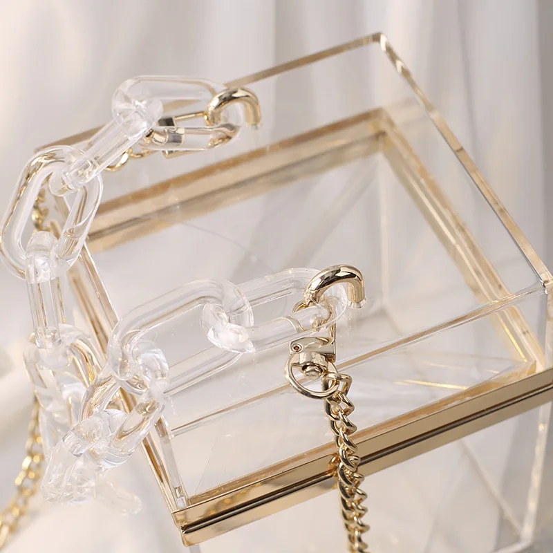 Wholesale Fashion box shaped clutch bag transparent jelly acrylic