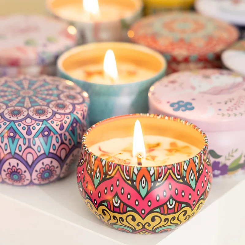 Southeast Asian Style Multiple Fragrances Tin Box Fragrance Plant Essential Oil Soy Wax Vietnam Thailand Flower Scented Candles