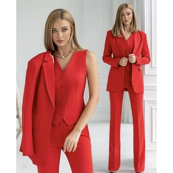 2023 Red Fashion Women 3 Pieces Suits Blazer Suits Ladies Office Jacket ...