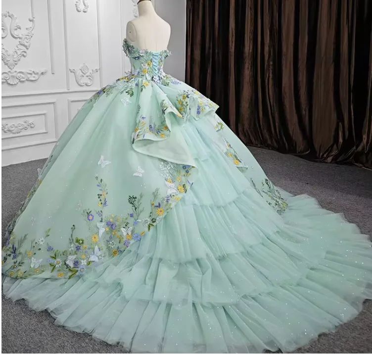 Qd1637 Green Quinceanera Dresses - Vintage Ball Gowns