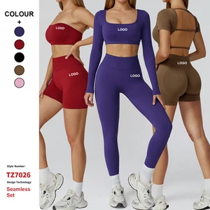 Custom High-Quality Seamless Conjunto De Yoga Suits Women'S 4 Piece High-Waist Gym Clothes Fitness Running Sports Yoga Wear Set