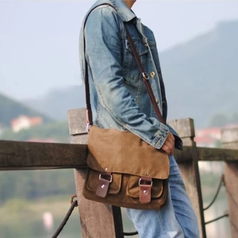 wholesale hot sale canvas leisure briefcase retro messenger bag for men