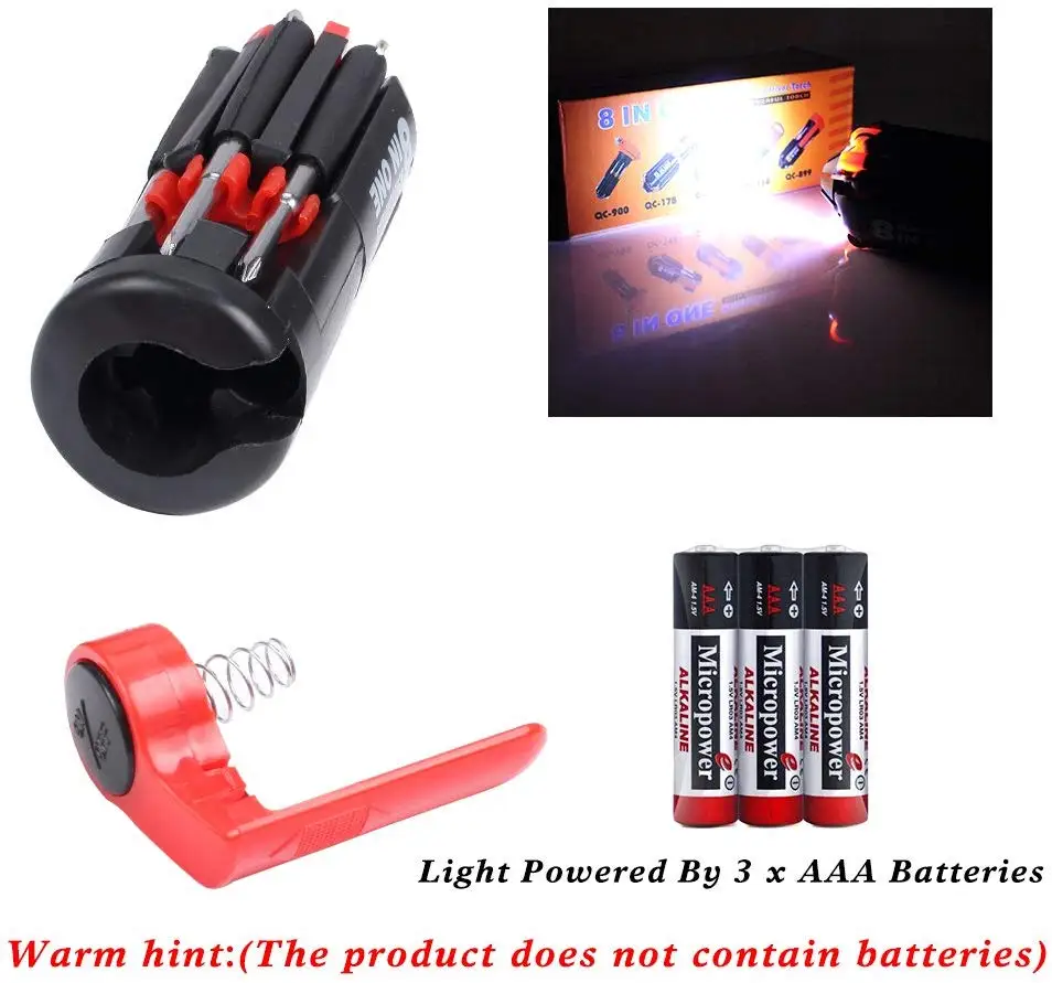 Kit Portable 8-en-1 D’accessoires De Tournevis – Avec LED, Pour Réparation