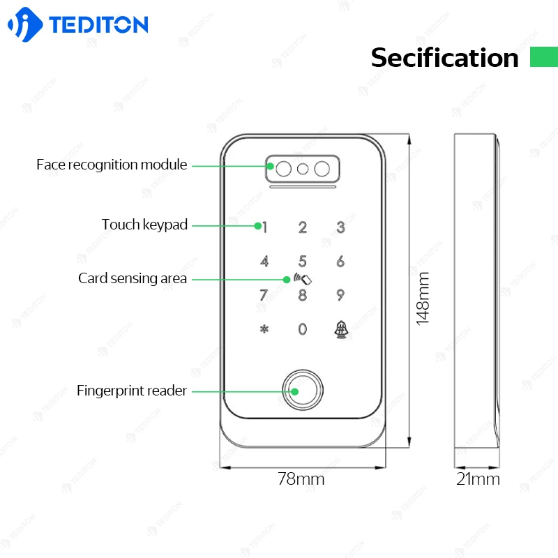 TTlock Gate Face Recognition Waterproof Biometric Fingerprint Password Rfid Door Access Control Card Security Kit