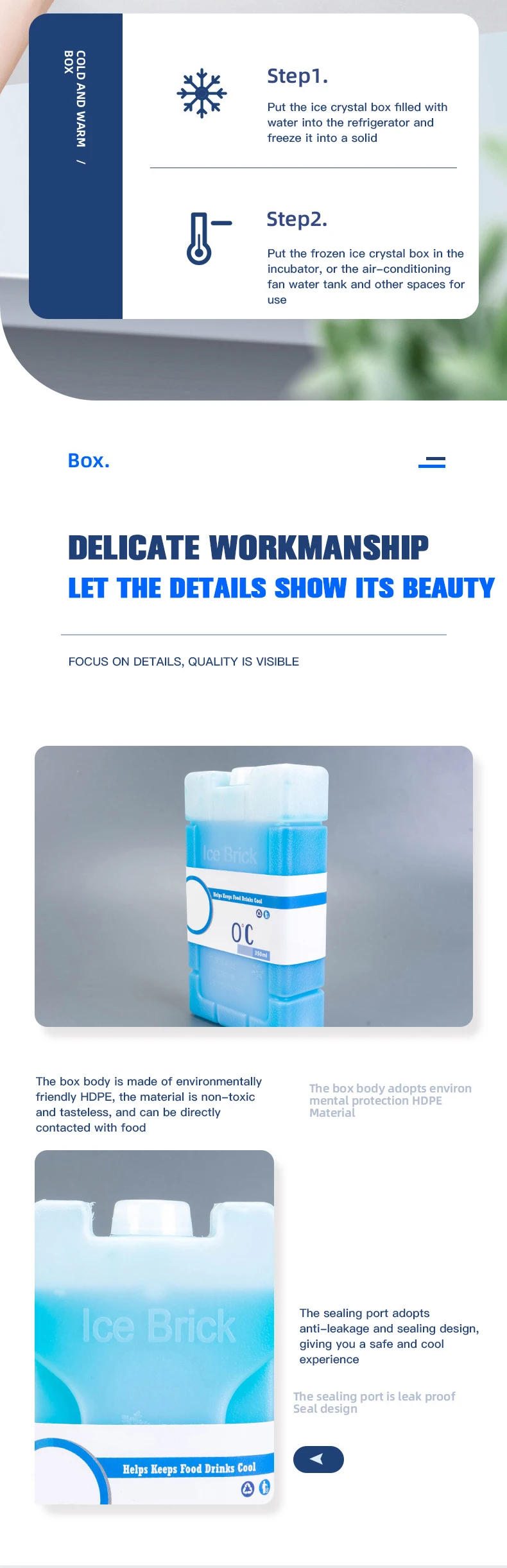 Hdpe Material Nontoxic Cool Cooling Packs Freezer Block Outdoor