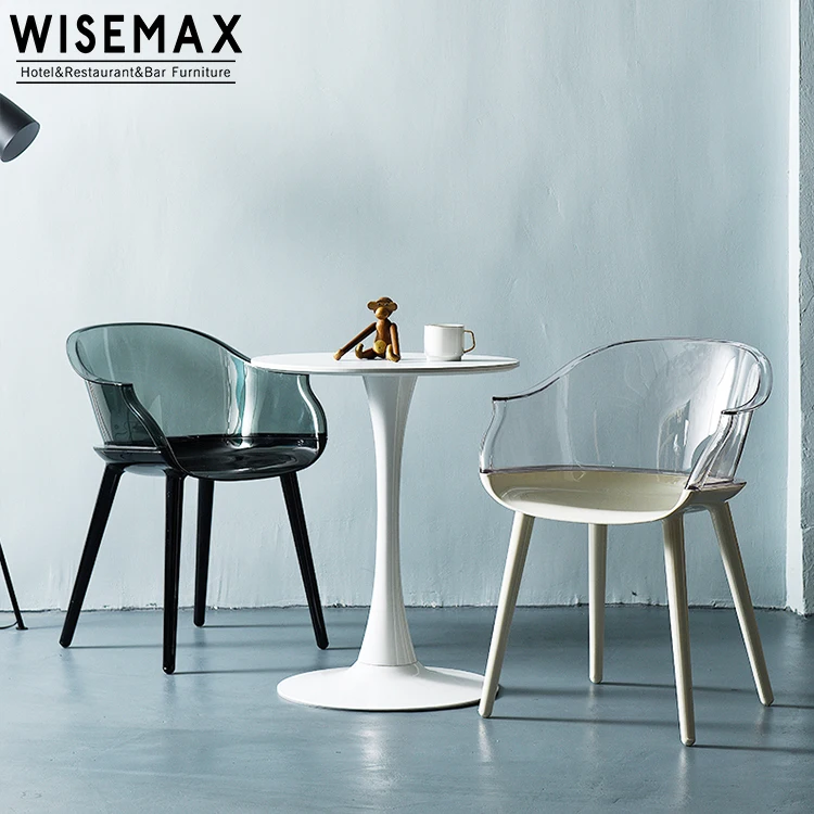 WISEAMX Modern Design Clear Acrylic Dining Chair with Armrest High Quality Plastic Restaurant Furniture for Banquet