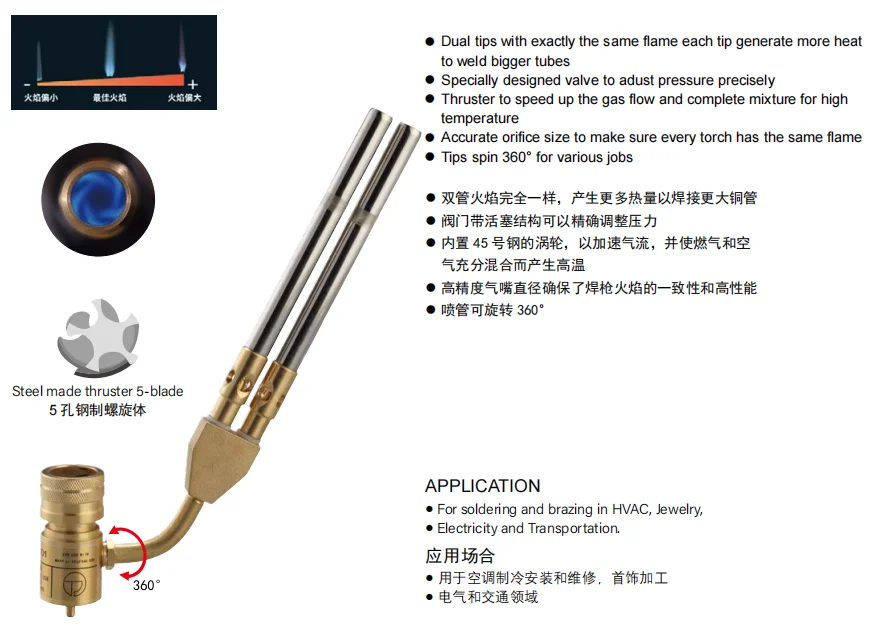 2025 Best Selling HT-1D1 Double Hose Gas Welding Handheld Torch High Quality Adjustable Flame Control for HVAC Industrial Grade